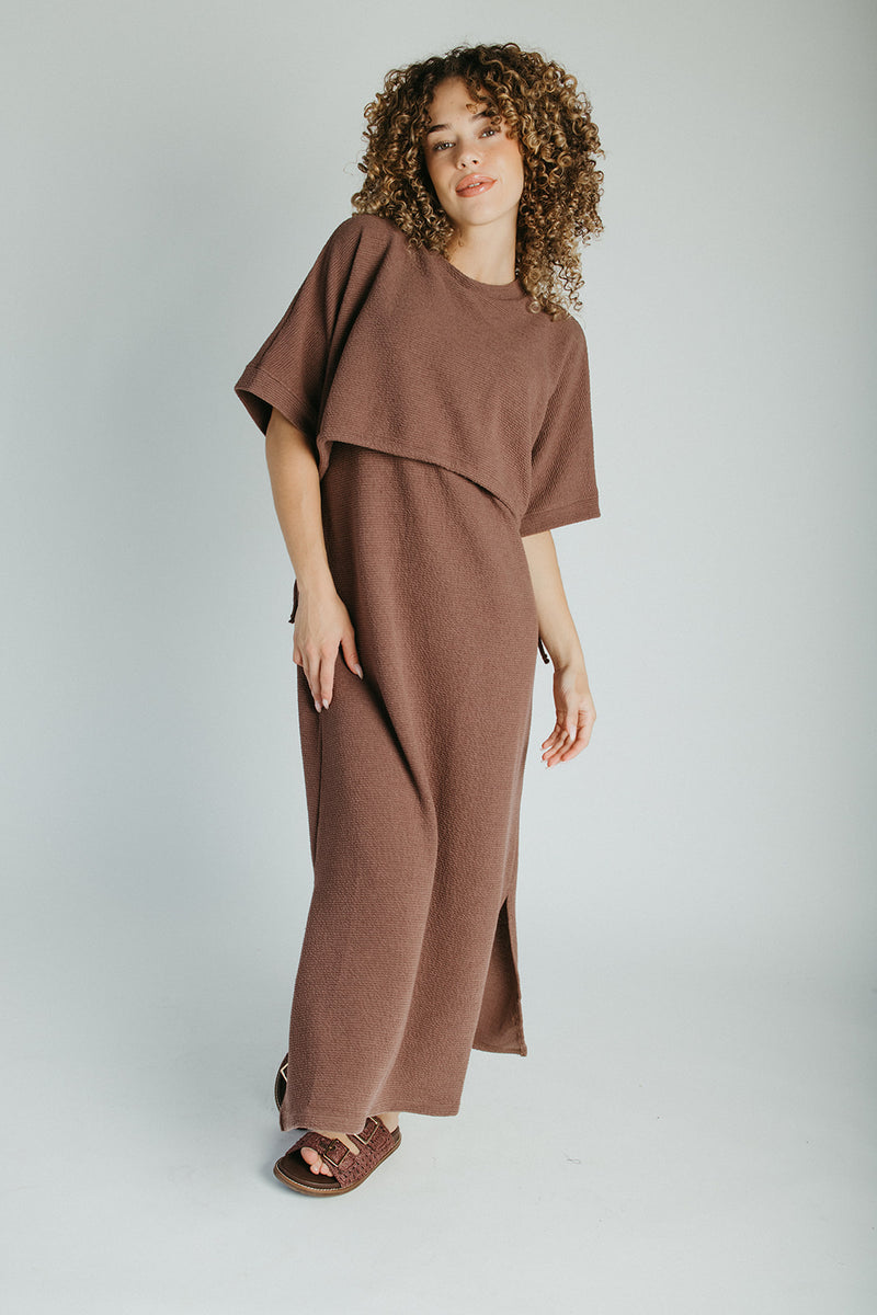 The Andra Tie Detail Midi Dress in Brown