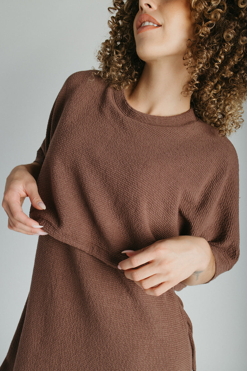 The Andra Tie Detail Midi Dress in Brown