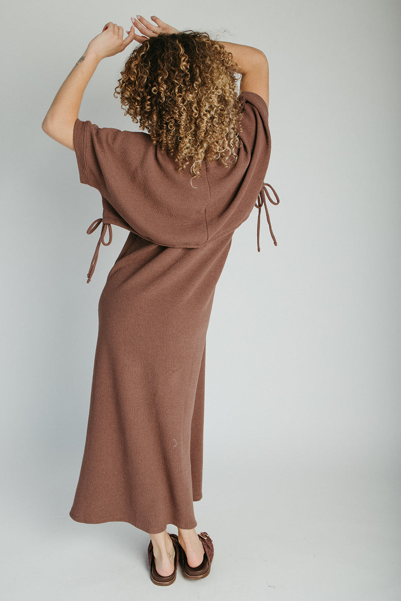 The Andra Tie Detail Midi Dress in Brown