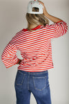 The Betsy Lace Trim Blouse in Red Stripe