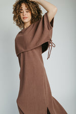 The Andra Tie Detail Midi Dress in Brown