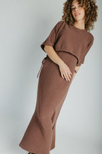 The Andra Tie Detail Midi Dress in Brown