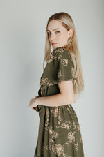 The Tressa Embroidered Detail Midi Dress in Olive