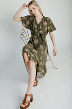 The Tressa Embroidered Detail Midi Dress in Olive