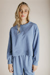 The Monzingo Bow Embroidered Pullover in Dusty Blue