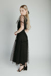 The Zoey Polka Dot Mesh Midi Dress in Black