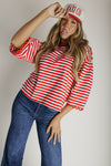 The Betsy Lace Trim Blouse in Red Stripe
