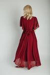 The Megan Swiss Dot Maxi Dress in Burgundy