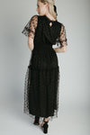 The Zoey Polka Dot Mesh Midi Dress in Black