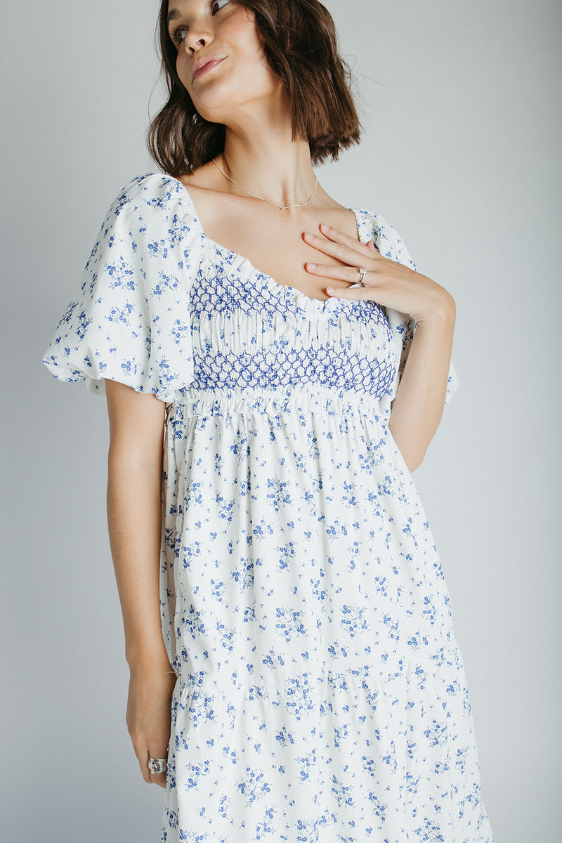 The Danika Bubble Sleeve Maxi Dress in Ivory Multi