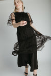 The Zoey Polka Dot Mesh Midi Dress in Black