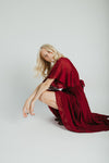 The Megan Swiss Dot Maxi Dress in Burgundy