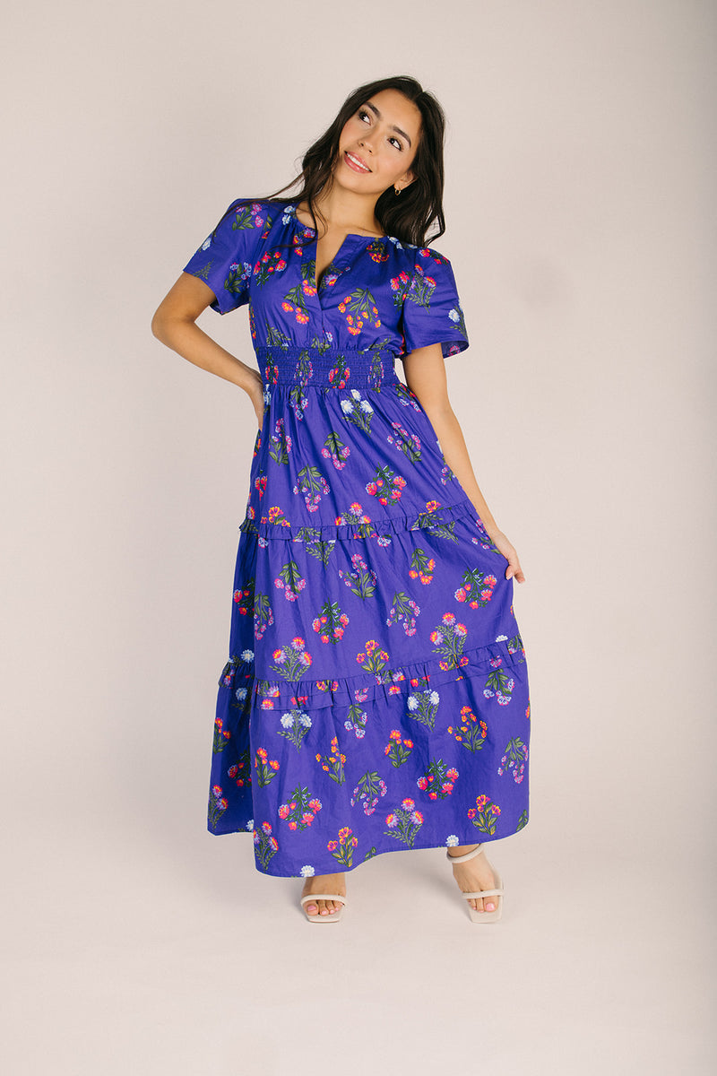 The Clemen Poplin Tiered Maxi Dress in Navy
