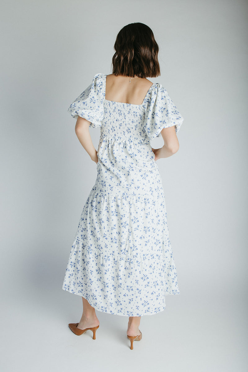 The Danika Bubble Sleeve Maxi Dress in Ivory Multi