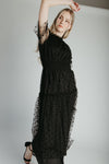 The Zoey Polka Dot Mesh Midi Dress in Black