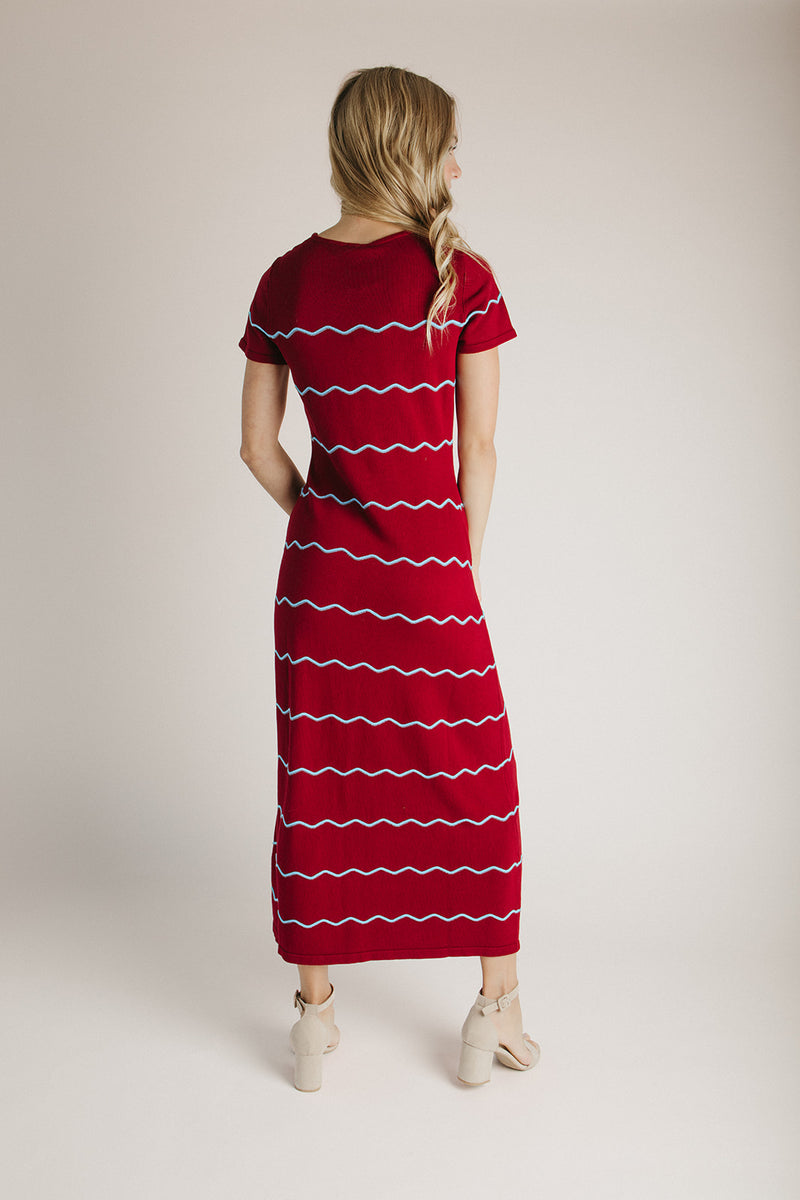 The Lorenz Striped Midi Sweater Dress in Burgundy