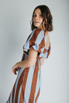 The David Square Neck Striped Dress in Brown + Blue