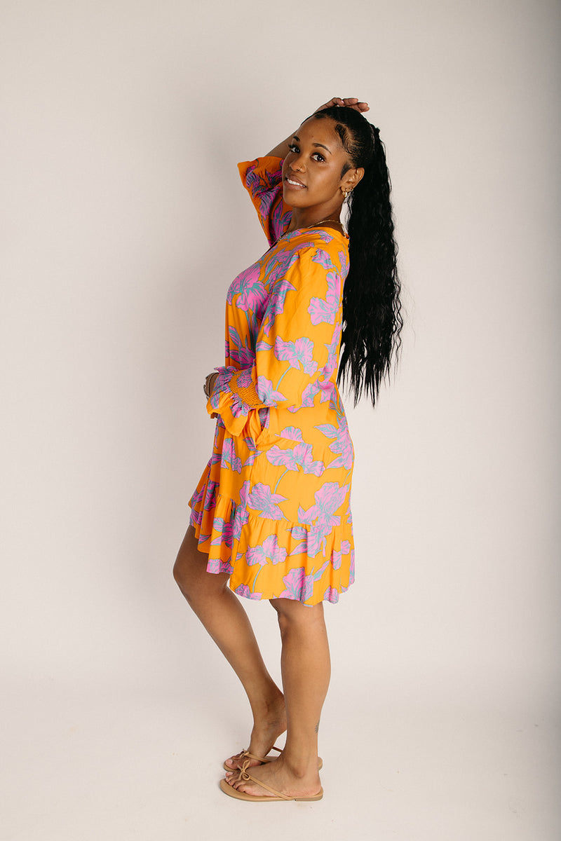 purple and orange dress The Anamy Shift Floral Dress in Orange + Pink Small