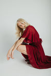 The Megan Swiss Dot Maxi Dress in Burgundy