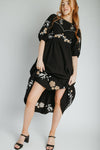 The Kiana Flower Embroidered Midi Dress in Black