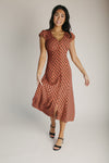 The Dennis Dotted Button-Up Midi Dress in Rust