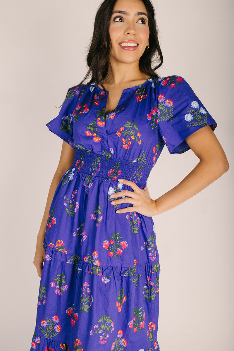 The Clemen Poplin Tiered Maxi Dress in Navy