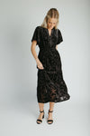 The Raven Velvet Textured Midi Dress in Black
