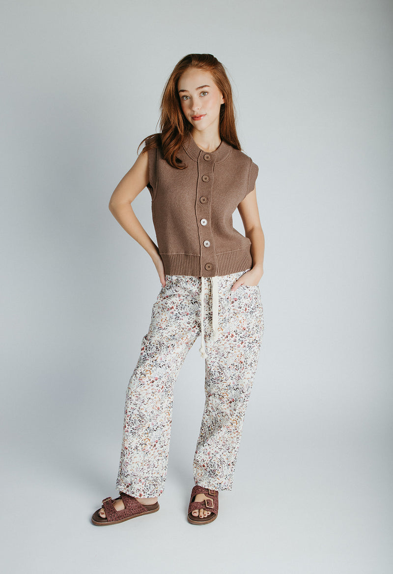 The Mindy Button-Up Vest in Toffee