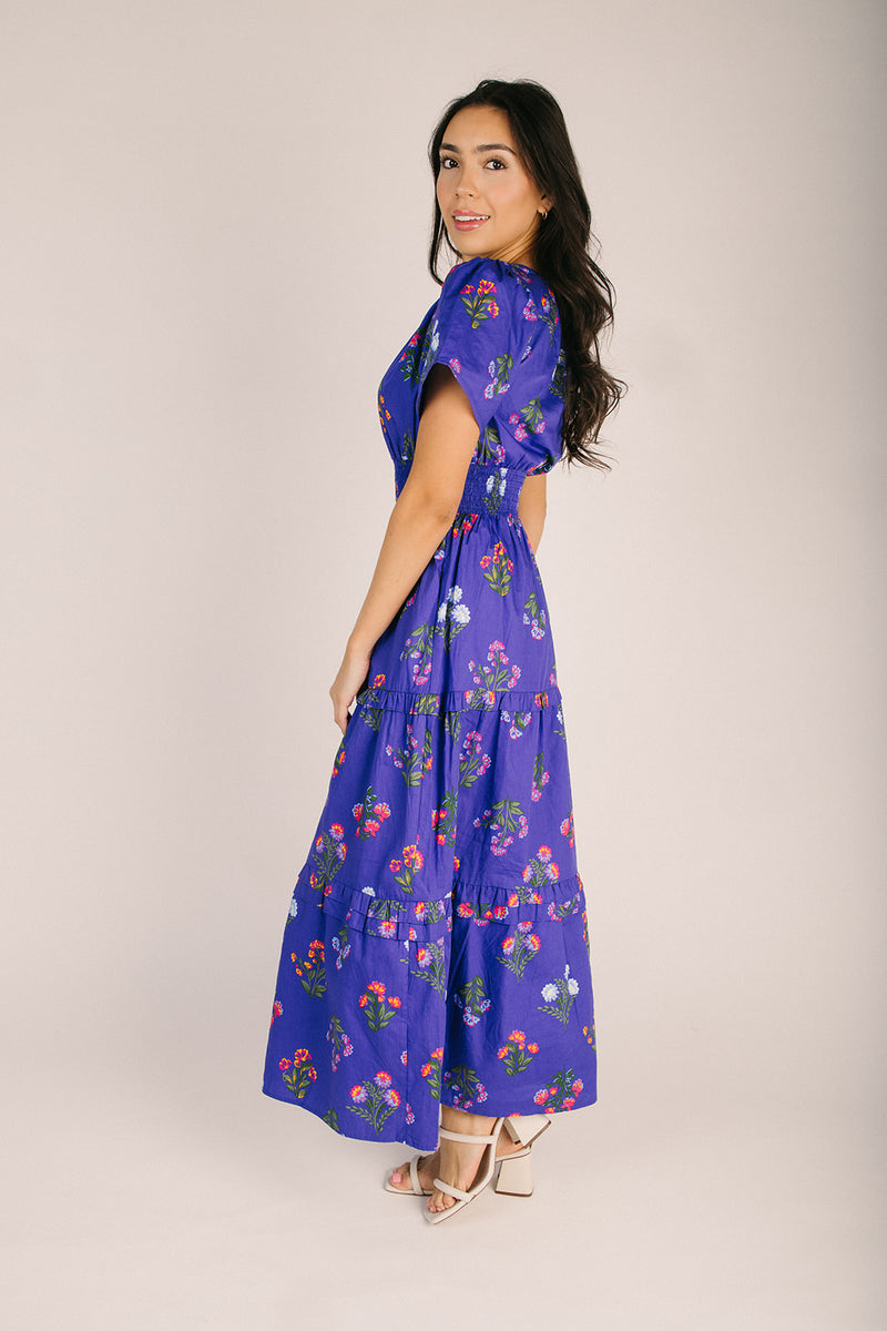 The Clemen Poplin Tiered Maxi Dress in Navy