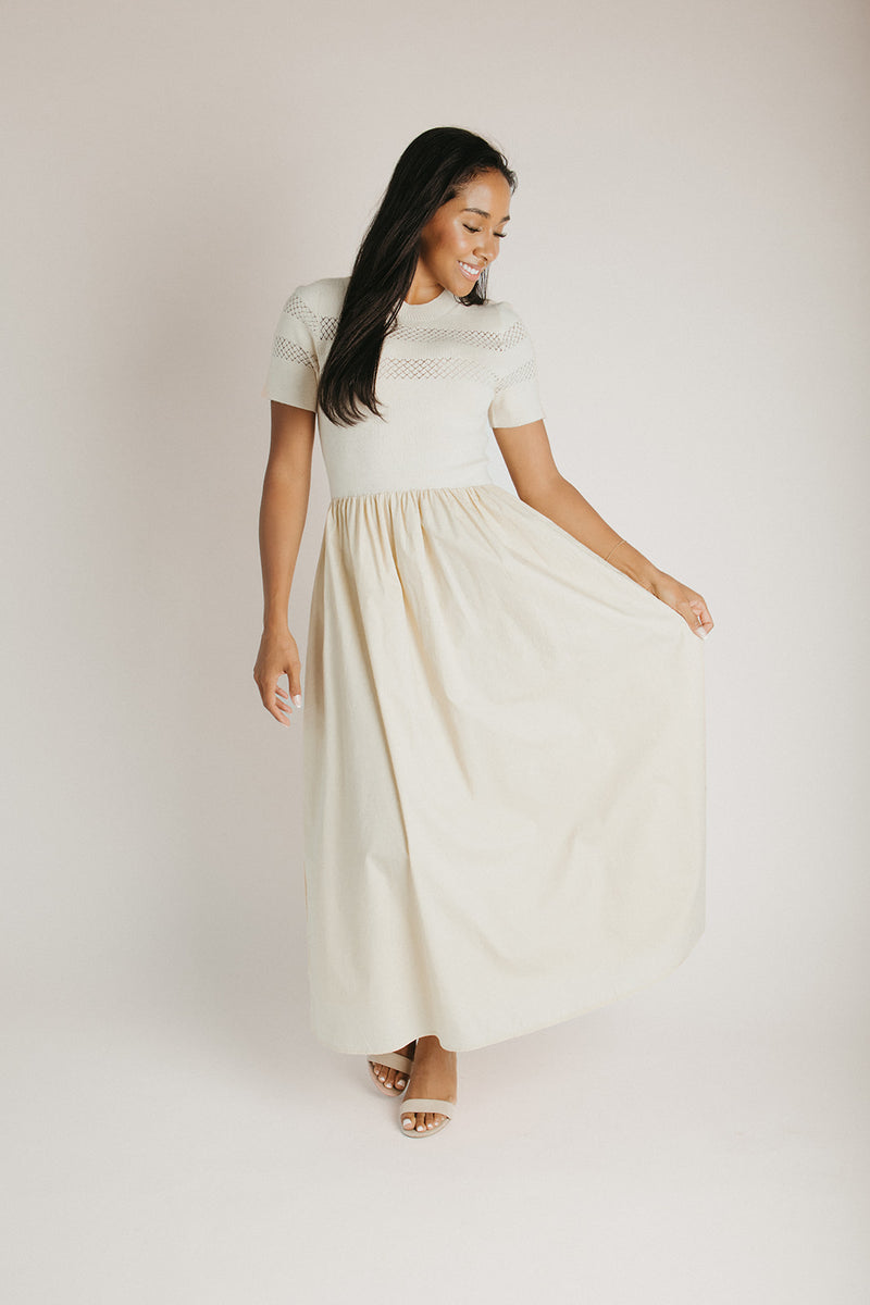 The Bramwell Knit Bodice Midi Dress in Cream