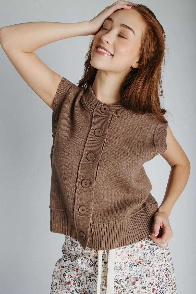 The Mindy Button-Up Vest in Toffee