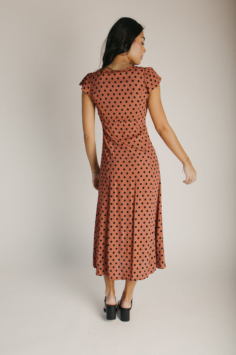 The Dennis Dotted Button-Up Midi Dress in Rust
