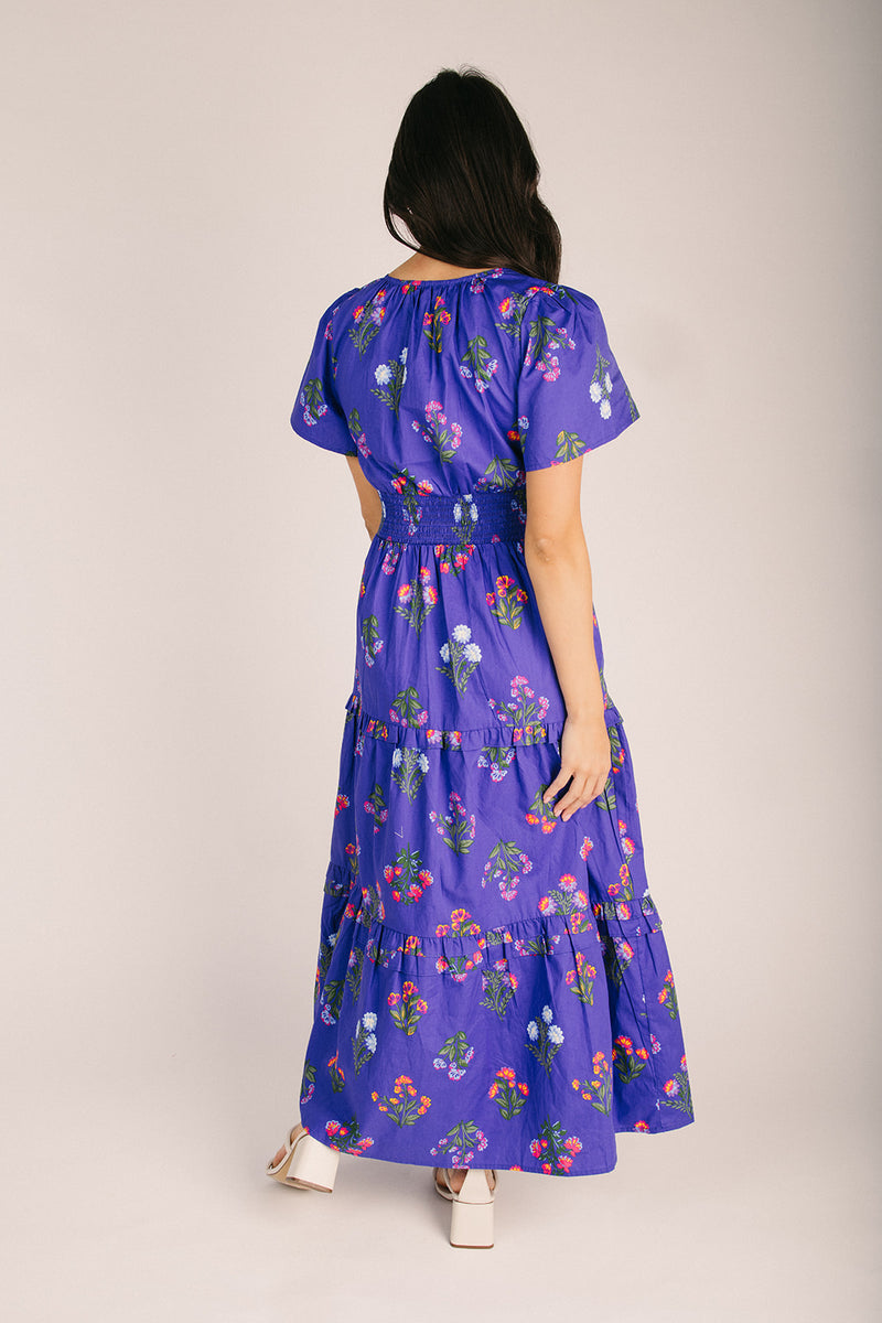 The Clemen Poplin Tiered Maxi Dress in Navy