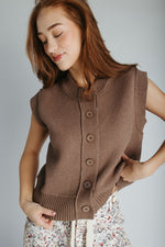The Mindy Button-Up Vest in Toffee