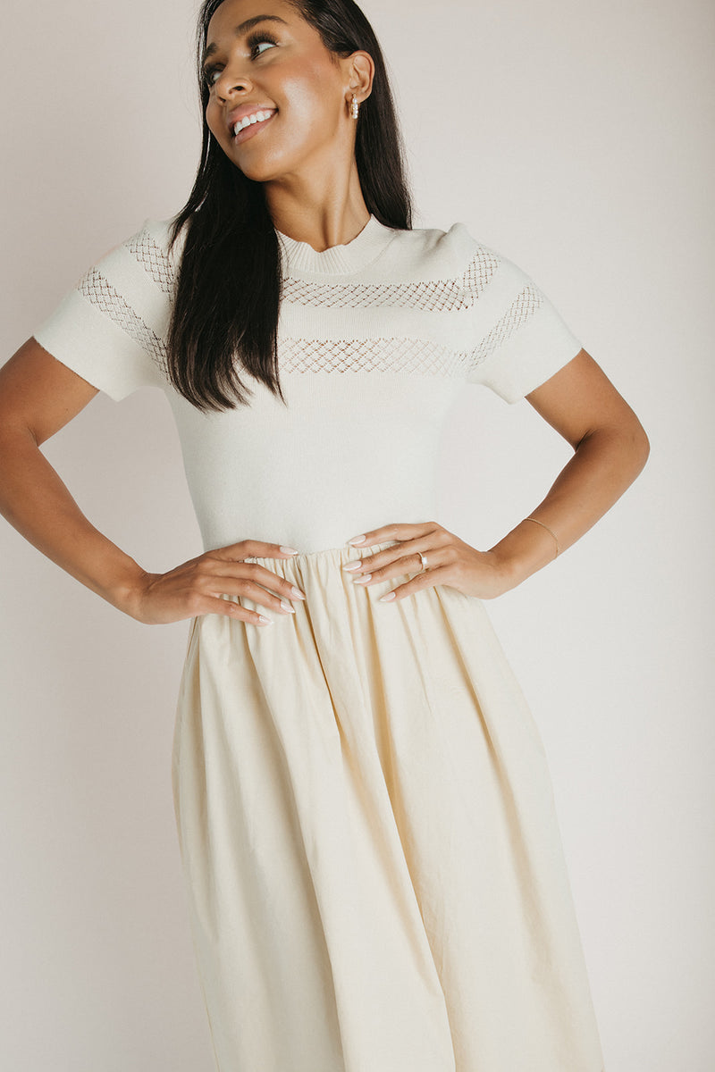 The Bramwell Knit Bodice Midi Dress in Cream