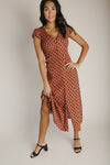 The Dennis Dotted Button-Up Midi Dress in Rust