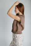 The Mindy Button-Up Vest in Toffee