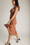 The Dennis Dotted Button-Up Midi Dress in Rust