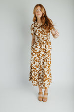 The Nicolette Floral Tiered Midi Dress in Brown Multi