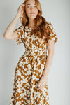 The Nicolette Floral Tiered Midi Dress in Brown Multi