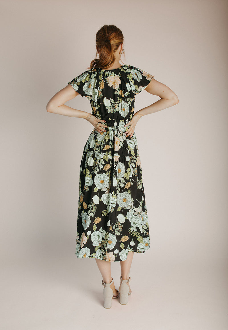 The Sinclair Floral Midi Dress in Black Multi