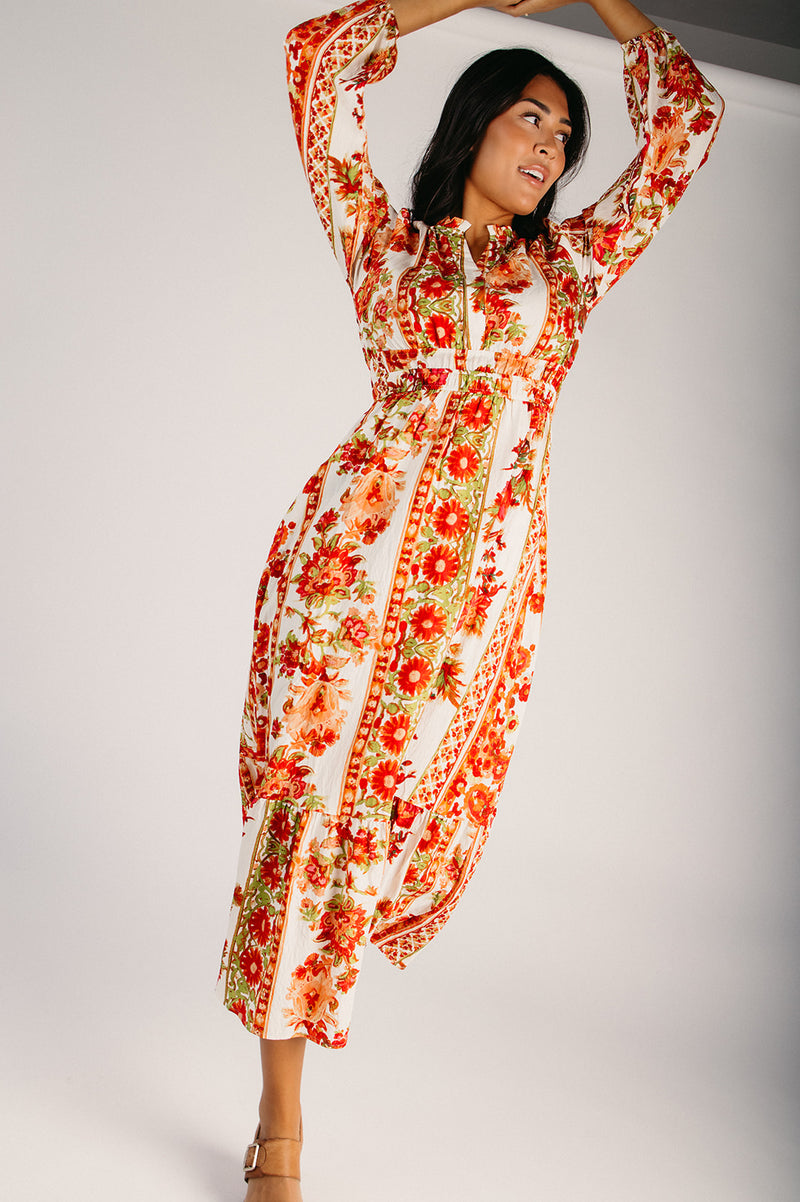 bohemian midi dress The Marcantel Floral Midi Dress in Bohemian Garden Small