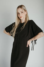 The Andra Tie Detail Midi Dress in Black