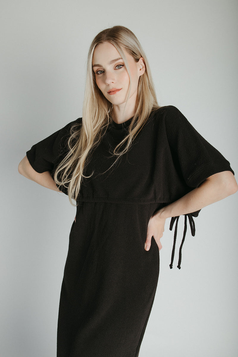 The Andra Tie Detail Midi Dress in Black