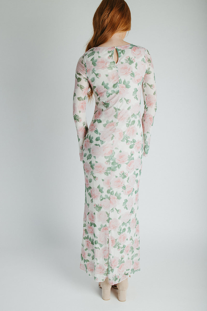The Lizzy Bell Sleeve Maxi Dress in Light Pink Floral