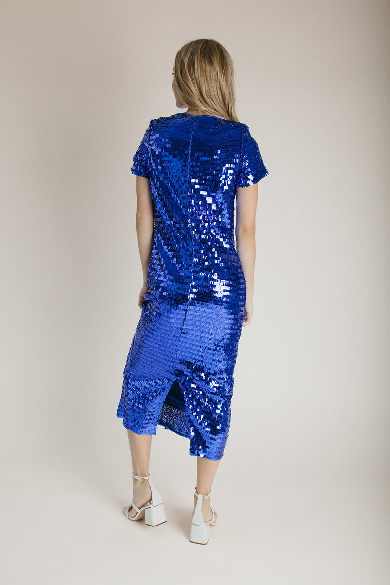 The Liviana Sequin Midi Dress in Cobalt Blue