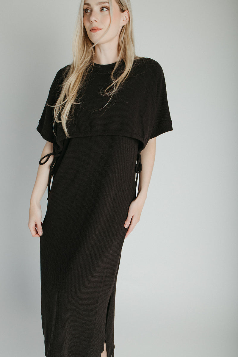 The Andra Tie Detail Midi Dress in Black
