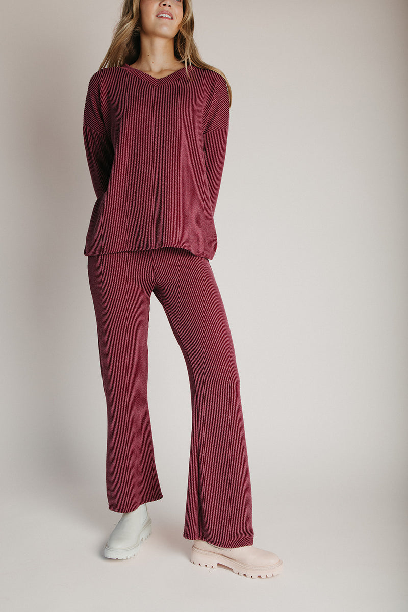 The Denniston Ribbed Knit Set in Wine