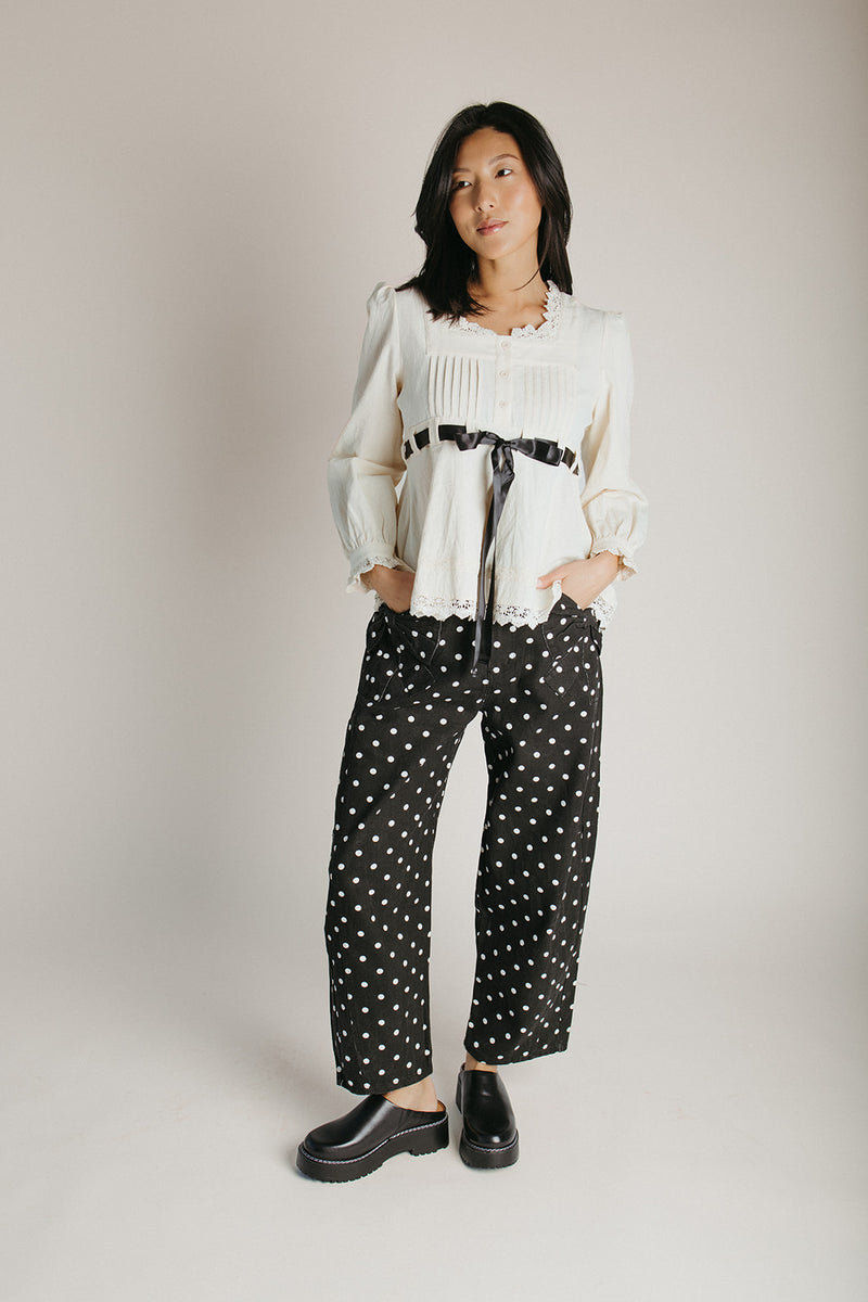 The Clancey Tie Blouse in Ivory + Black