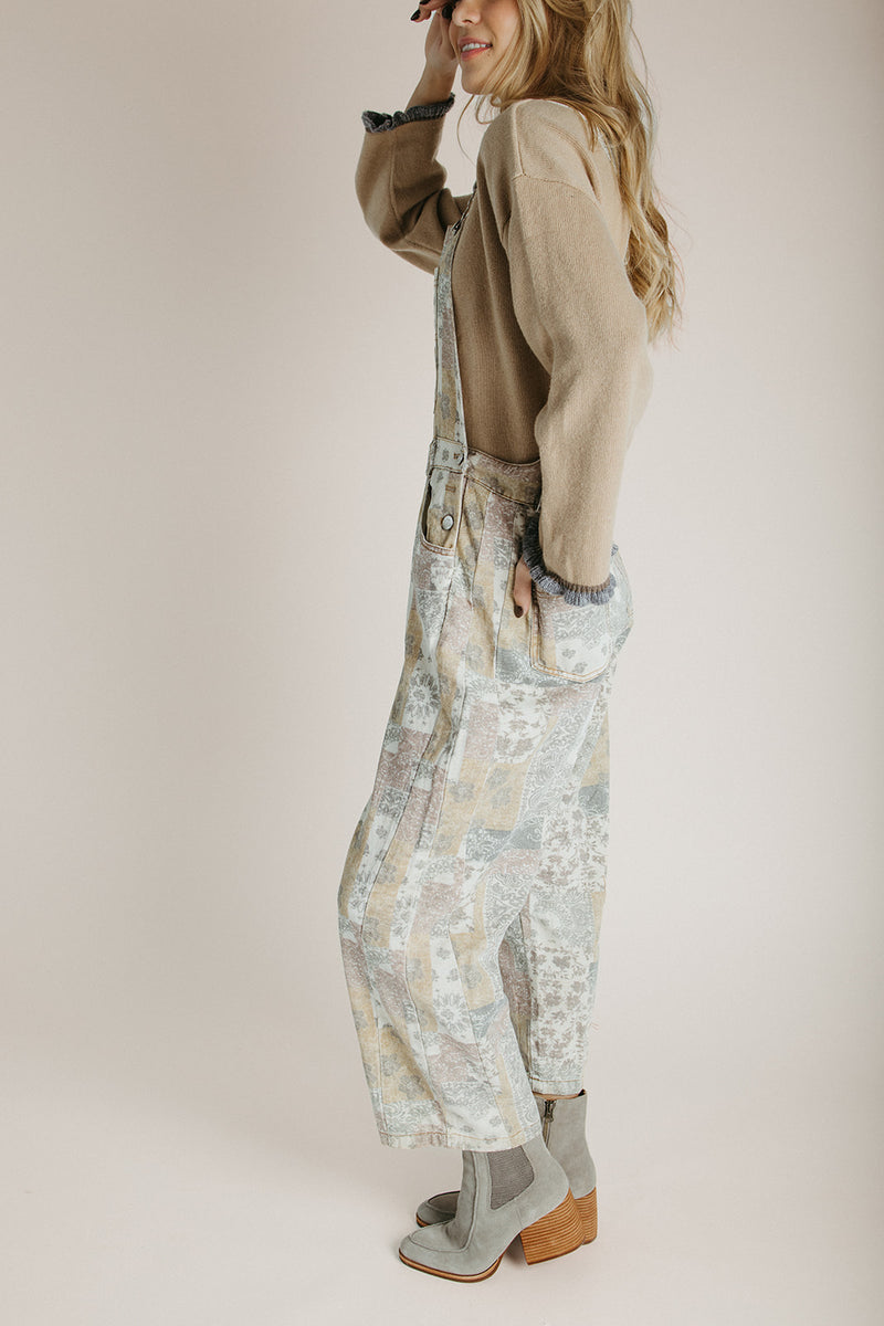 The Warner Boho Print Overall in Taupe Multi
